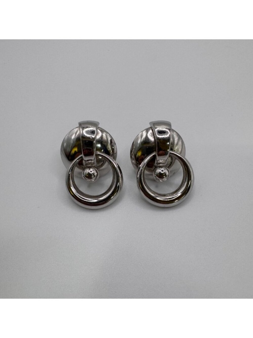 Coro Silver Tone Door Knocker Earrings Modernist MCM Screw Back Statement